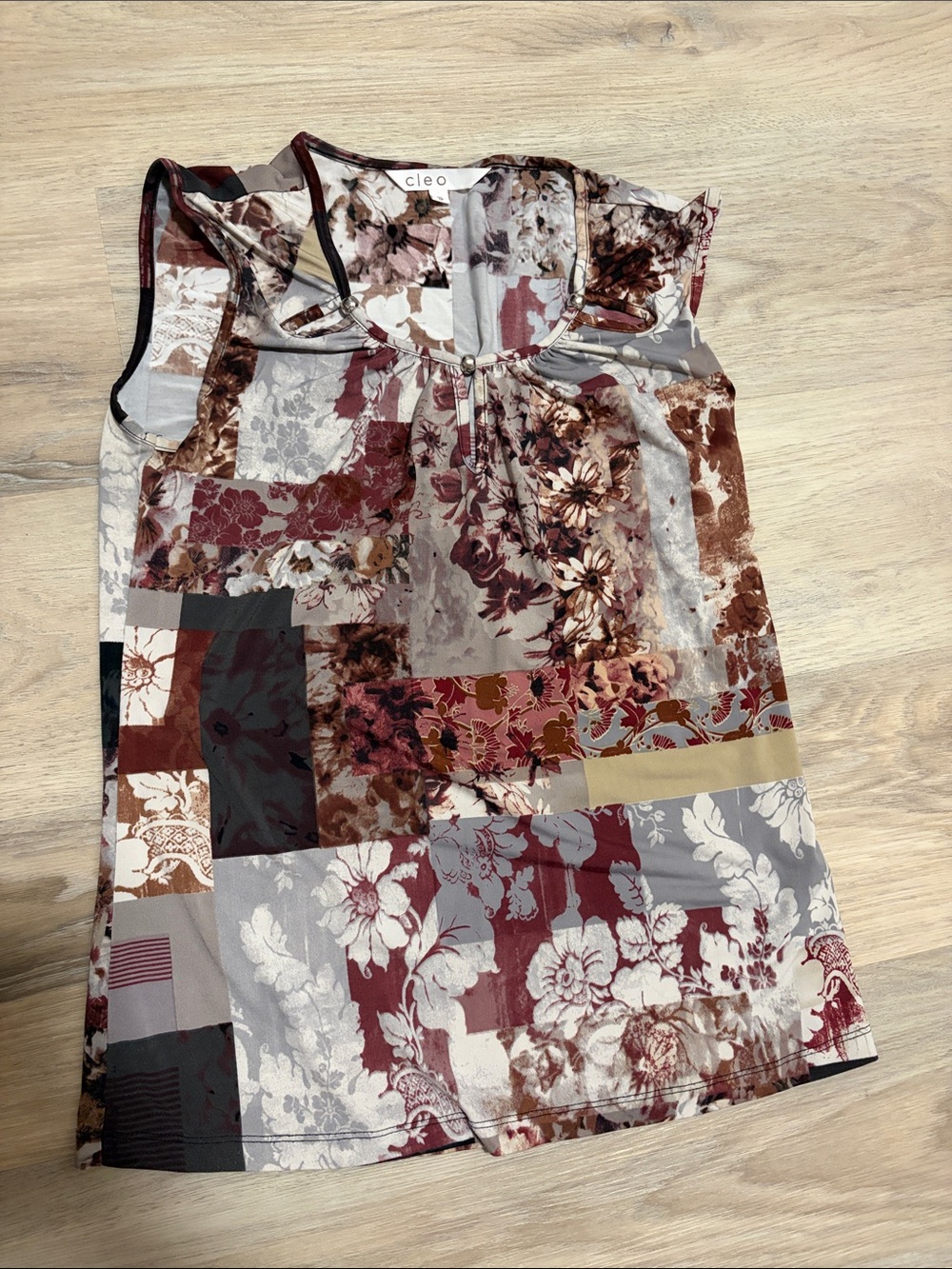 cleo Patchwork Floral Camisole - Burgundy, Gray, Cream, Brown